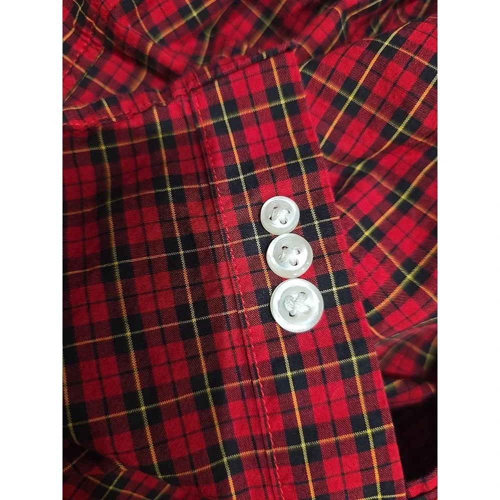 Ralph Lauren Button-Down Boys Shirt  Sz 18/20 Red Plaid Cotton‎ Long Sleeve Xmas